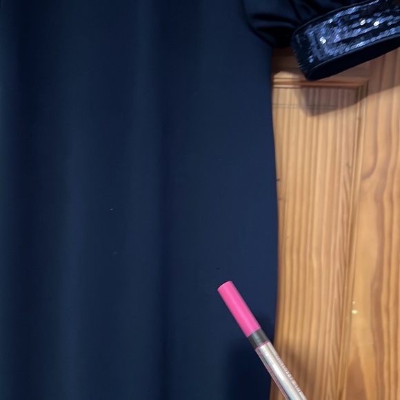 Calvin Klein Navy Sequined Puff-Sleeve Gown - Picture 9 of 14